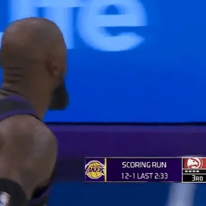 必一运动-詹姆斯三分也投进，湖人下半场轰出12-1领先老鹰32分